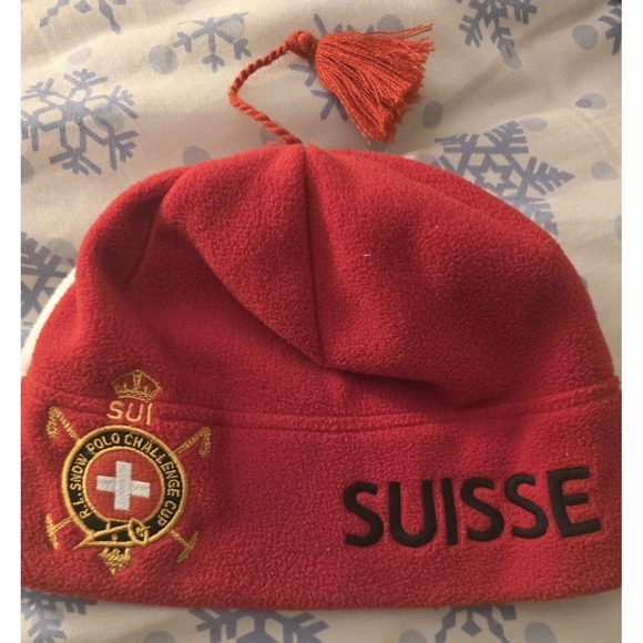 NWT POLO By RALPH LAUREN Red Beanie Fleece Embroidered Logo With Tasle S/M Rear